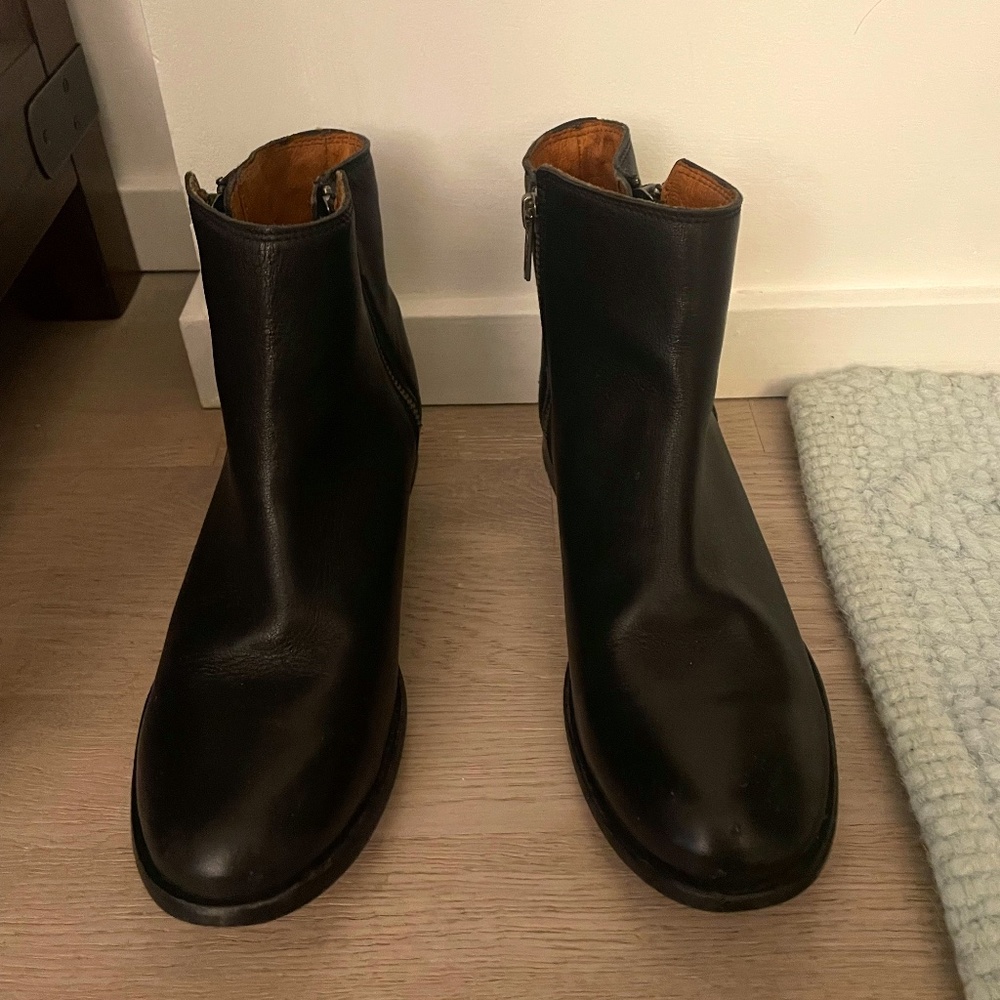 Frye Black Leather Ankle Boots with Zippers
